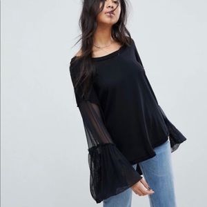 FREE PEOPLE Still Got It black mesh bell sleeve top S M L XL